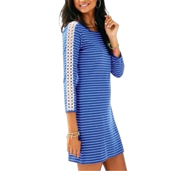 Lilly Pulitzer Marlowe Beacon Blue Breeze Stripe Knit Crochet Mini Dress - XS - Picture 3 of 14